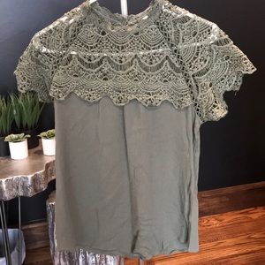 Sage Green Crochet detail Top